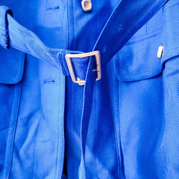 Dana B & Karen 100% Silk Royal Blue Belted Button-Up Shirt Jacket Women's Size 2 - Picture 2 of 8